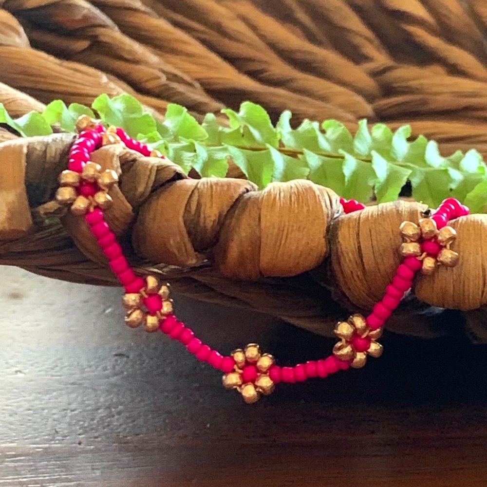 Boho Happy Daisy Bracelet-Fuschia+Gold